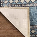 Antep Rugs Alfombras Modern Bordered 2pc Non-Skid (Non-Slip) Low Profile Pile Rubber Backing Indoor Kitchen Runner Rugs (Blue, 2pc Set)