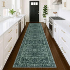 KOZYFLY Runners for Hallways 3x12 Ft Extra Long Washable Faux Wool Thin Hallway Rug Boho Runner Carpet Printed Entryway Rug for Bedroom Stairs Kitchen Living Room Hall, Dark Green
