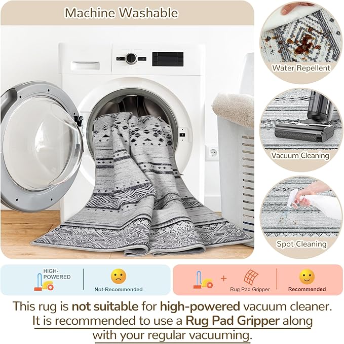 BESTSWEETIE 4x6 Area Rugs for Living Room Washable Moroccan Farmhouse Neutral Geometric Low Pile Non-Slip Soft Print Pattern Rug for Bedroom Kitchen Dining Room Entryway Grey/Black/Navy