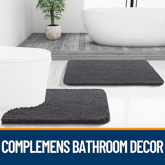 OLANLY Bathroom Rugs 59x24, Extra Soft Absorbent Chenille Bath Rugs, Rubber Backing Quick Dry, Machine Washable Bath Mats for Bathroom Floor, Tub and Shower, Home Decor Accessories, Dark Grey