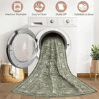 10x12 Area Rug Living Room: Washable Boho Large Neutral Vintage Soft Rugs Stain Resistant Farmhouse Non Slip Indoor Floor Carpet for Bedroom Nursery Kids Playroom Office Dining Room Home- Dark Green