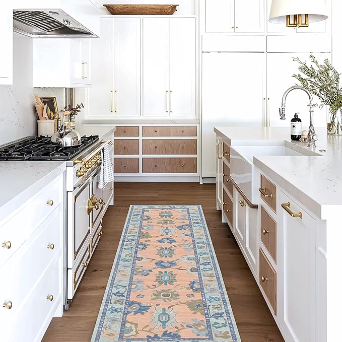 Fame Living Modern Oushak Rug, Rugs, Vintage, Turkish, Eclectic, Floral, Pastel, Washable, Small Throw, Accent Area Rug for Living Room, Bedroom, Kitchen, Bathroom, 2'5"x4'9"