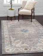 Unique Loom Salzburg Collection Classic Traditional Design Oriental Inspired Border Area Rug (8' 0 x 11' 0 Rectangular, Gray/Beige)