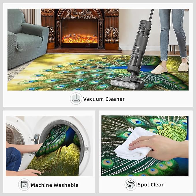 Peacock Rug 5x7-5x7 Rug, Wonderful Peacock Area Rugs for Bedroom, Nature Rugs for Living Room, Modern Style Washable Mat, Aesthetics Carpet - Peafowl Home Decor & Gifts