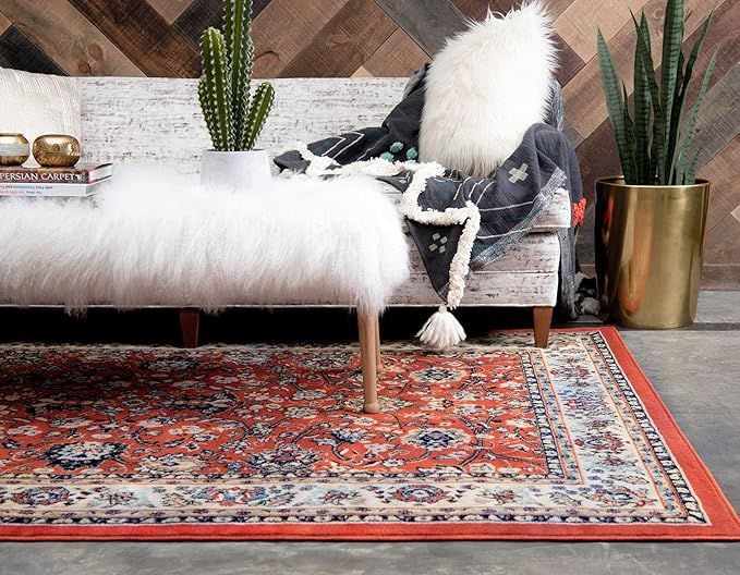 Unique Loom Sialk Hill Collection Area Rug - Washington (4' 1" x 6' 1" Rectangle Terracotta/Cream)