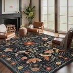 Moynesa Bedroom Rug 5x7, Washable Modern Transitional Black Area Rugs for Living Room Dining Room, Farmhouse Floral Bird Print Carpet, Folk Art Home Decor Open Floor Areas Non-Slip Protection
