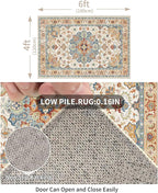 Enkor Area Soft Rugs 4x6 Washable Non Slip Boho Floor Rugs for Living Room Bedroom, Vintage Style Farmhouse Mat for Kitchen Entryway Orange & Beige