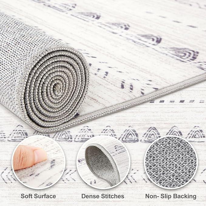 Nakagishi 8x10 Area Rugs Living Room: Thickened Washable Boho Large Neutral Soft Farmhouse Rug Stain Resistant Modern Moroccan Non-Slip Indoor Floor Carpet for Bedroom Nursery Kids Playroom Office