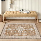 LUMI Indoor Thin Door Mat, 36x59 Washable Small Inside Doormat, Non Slip Low Pile Oriental Floor Carpet, Vintage Distressed Area Rug for Front Door,Entrance,Bedroom, Amber