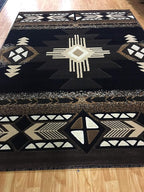 YHSF South West Native American Area Rug C318 - Easy Clean, Thick, Soft, Durable Native Tribal American Indian Inspired Rug for Bedroom/Living Room and More - Black, 5 Feet x 7 Feet