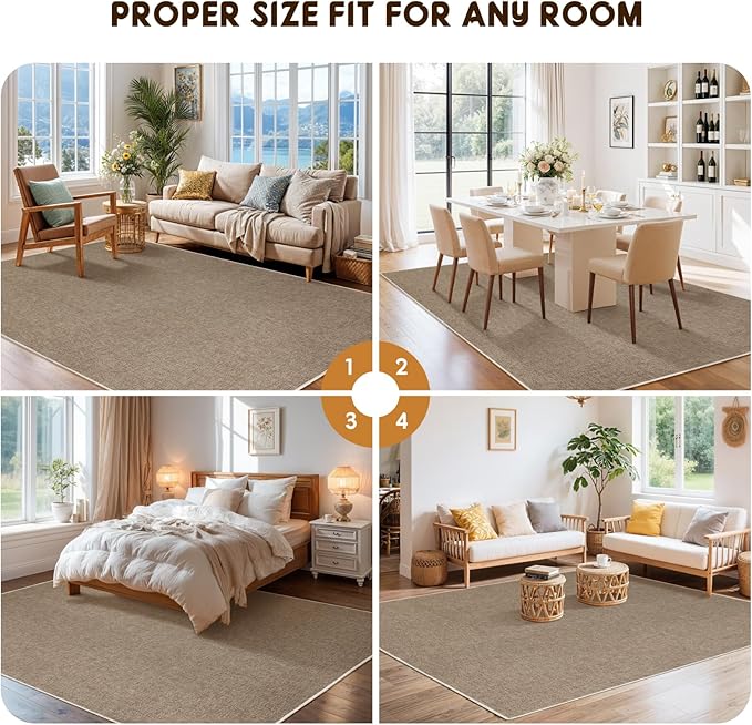 LBRO2M Easy Jute Solid Area Rug 4X4 Round Washable Rugs for Living Room Dining Room Bedroom Natural Jute Look Indoor Outdoor Rug Durable, Solid Non Shedding Eco Friendly (4X6 Natural)