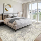 Washable Area Rugs for Living Room 9x12 - Large Neutral Modern Abstract Rug, Soft Low Pile Carpet with Non Slip Backing for Under Dining Room Table, Bedroom, Home, Office, Dorm - Brown Grey
