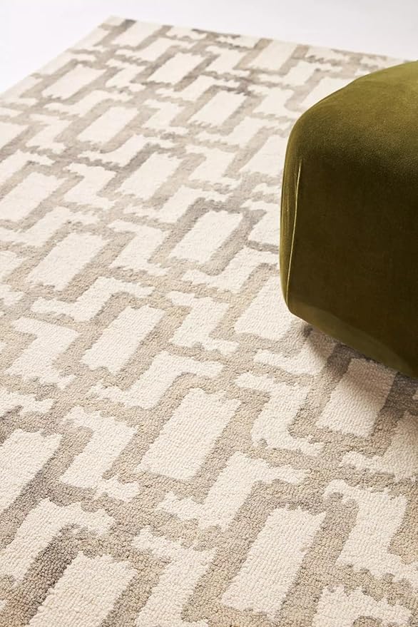 Hand-Tufted Wool Marengo Rug in Taupe – Geometric Patterned Carpet for Living Room, Bedroom & Study – Soft & Durable– 8 x 11