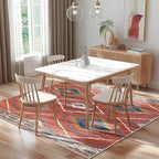 Area Rug 6x6 Rug Machine Washable Non-Slip Low Pile Print Pattern Western Rug for Living Room Bedroom Entryway Tribal Series -Red/Orange