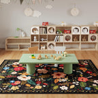 Rugcomf Living Room Rug 6x9 Rug Machine Washable Boho Area Rug Non Slip Floral Vintage Low Pile Large Rug for Living Room, Bedroom, Farmhouse, Dining Room, Kids Playroom(Black)