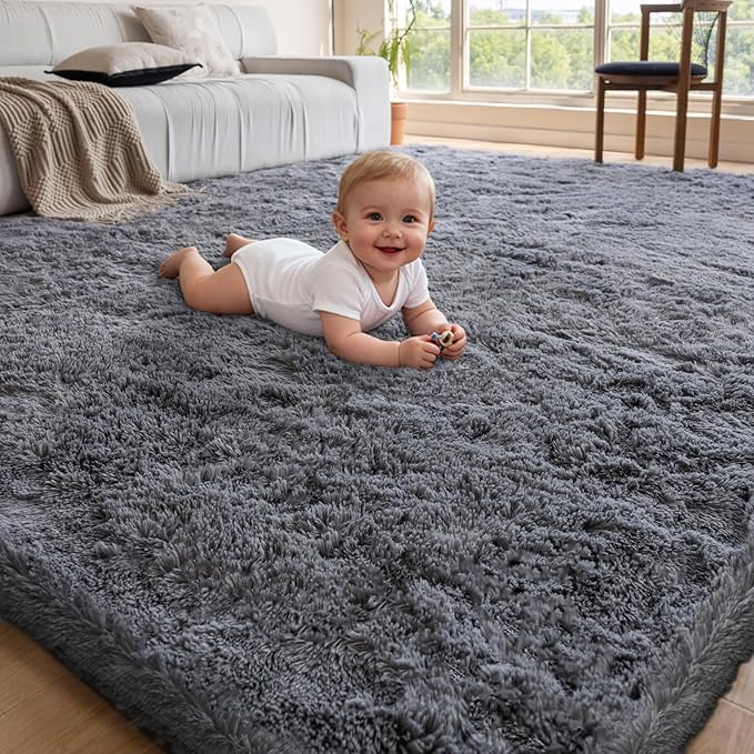 5x7 Area Rugs for Living Room Bedroom, Soft Fluffy Shaggy Bedside Rug, Indoor Floor Carpet for Kids Playroom, Dorms, Nursery Rooms, Home Decor (Grey 5'x7')