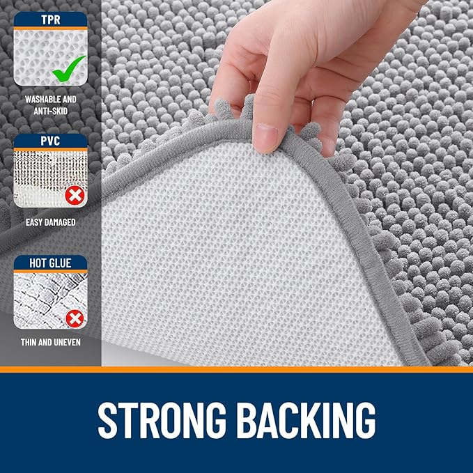 OLANLY Bathroom Rugs 47x24, Extra Soft Absorbent Chenille Bath Rugs, Rubber Backing Quick Dry, Machine Washable Bath Mats for Bathroom Floor, Tub and Shower, Home Decor Accessories, Grey