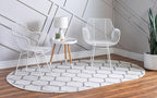Rugs.com Lattice Frieze Collection Rug – 3' 3 x 5' 3 Oval Ivory Medium Rug Perfect for Living Rooms, Large Dining Rooms, Open Floorplans
