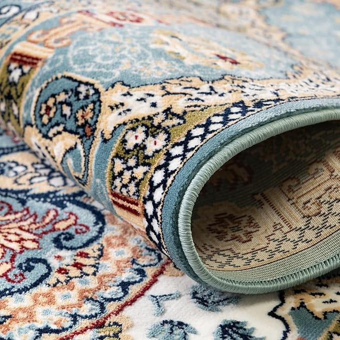 Unique Loom Narenj Collection Classic Traditional Medallion Textured Design Area Rug, 10 x 13 ft, Blue/Tan