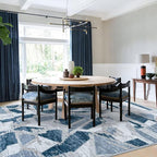 Modern Abstract Blue 5X7 Area Rug for Living Room Bedroom Washable, with Non-Slip Rubber Backing Print Faux Wool Thin, Throw Large Carpet for Kids Playroom Dining Room Pet & Child Friendly