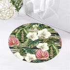 3.3ft Round Indoor Rug Non-Shedding Machine Washable，Low Pile Non-Slip Carpet with Tropical Floral Pattern，Soft Floor Mat for Living Room, Bedroom, Mudroom Easy Clean Home Decor