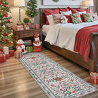 Wonnitar Christmas Runner Rug 2x6, Holiday Decor Christmas Kitchen Bathroom Rug, Washable Red and Green Botanical Xmas Decor Ultra-Thin Holiday Carpet Runner for Hallway Laundry Entryway