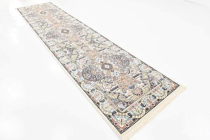 Unique Loom Narenj Collection Classic Traditional Medallion Textured Design Area Rug, 3 x 13 ft, Ivory/Tan