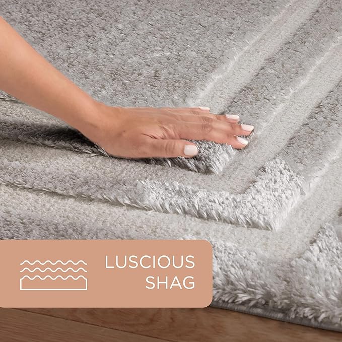 Town & Country Everyday Cloud Shag Plush Border Area Rug with High-Low Pile, Grey, 6'6"x9'6"