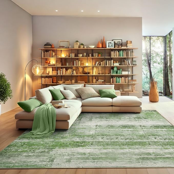 Abstract 5x8 Area Rug for Living Room Dining Room Home Office Bedroom Sage Green