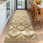 Area Rug 2x6 Rug Machine Washable Non-Slip Low Pile Print Pattern Western Rug for Living Room Bedroom Entryway Tribal Series -Cream/Camel