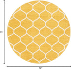 Rugs.com Lattice Frieze Collection Rug – 6' Round Yellow Medium Rug Perfect for Kitchens, Dining Rooms