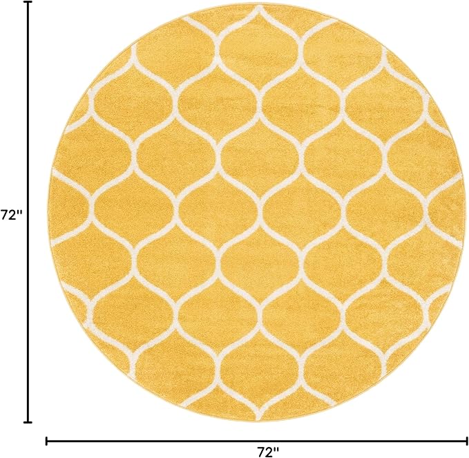 Rugs.com Lattice Frieze Collection Rug – 6' Round Yellow Medium Rug Perfect for Kitchens, Dining Rooms