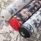 Area Rug for Living Room, 9x12 Machine Washable Non Slip Large Faux Wool Throw Rug, 0.3″ Low Pile & Non-Shedding Boho Large Carpet Rugs for for Dining Room, Bedroom, Office (Black Red)