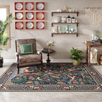 Rugcomf Area Rugs 4x6 Vibrant Tree of Life-Patterned Vintage Washable Rugs Non Slip Low Pile Small Carpet for Bedroom Bedside Kids Room Office Dining Room, Green