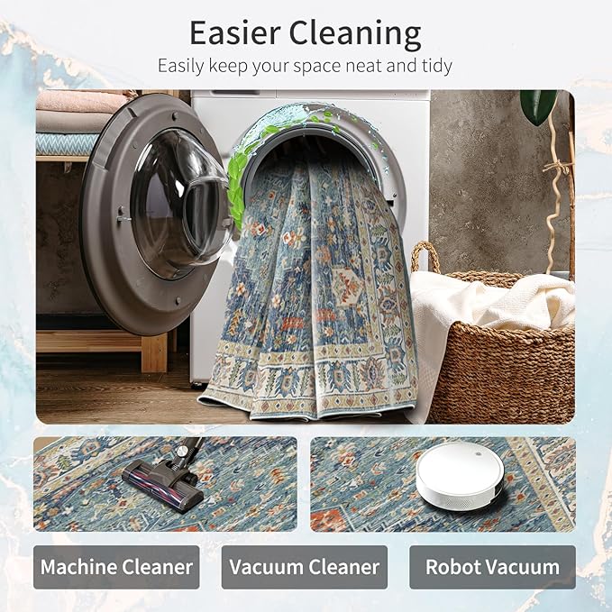 Enkor Runner Rugs for Hallway, 2x10 Washable Soft Non Slip Floor Rugs for Kitchen, Modern Mat for Living Room Bedroom Entryway Green & Blue