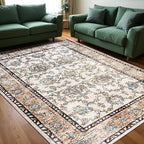 Area Rug for Living Room, 9x12 Machine Washable Non Slip Large Faux Wool Throw Rug, 0.3″ Low Pile & Non-Shedding Boho Large Carpet Rugs for for Dining Room, Bedroom, Office (Khaki)
