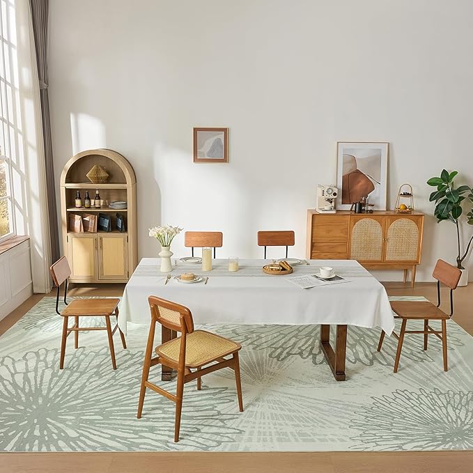 WITSHOCK 9x12 Washable Rug for Living Room,Modern Floral Distress Print Pattern Area Rugs,Stain Resistant with Non Slip Backing Carpet for Dining Room,Bedroom & Home Decor,Green/Light Green