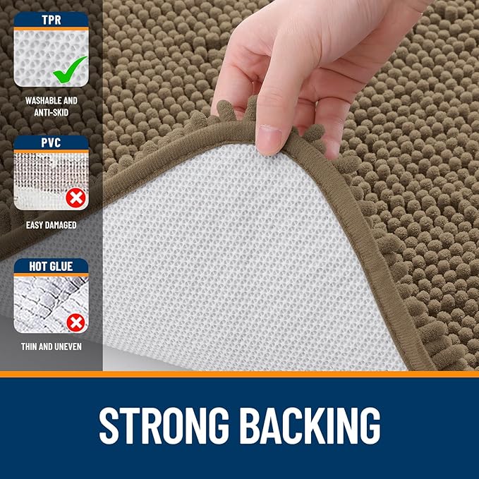 OLANLY Toilet Rugs U-Shaped 24x20, Extra Soft Absorbent Chenille Contour Bathroom Rugs for Toilet, Dry Quickly, Machine Washable, Non-Slip Bath Mat, Tan