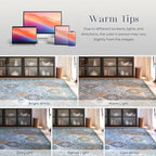 Phantoscope Washable Area Rug 5'x7' Non-Slip, Vintage Boho Rugs for Living Room, Bedroom, Dining Room, Distressed Moroccan Mosaic Diamond Pattern, Low-Pile Foldable Floor Carpet, Blue Teal/Neutral