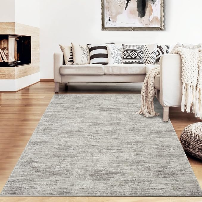 RUGSREAL 6x9 Large Bedroom Rug Soft Modern Area Rug for Living Room Non-Slip Stain Resistant Abstract Throw Floor Carpet Contemporary Solid Accent Carpet for Dining Room Office, Taupe