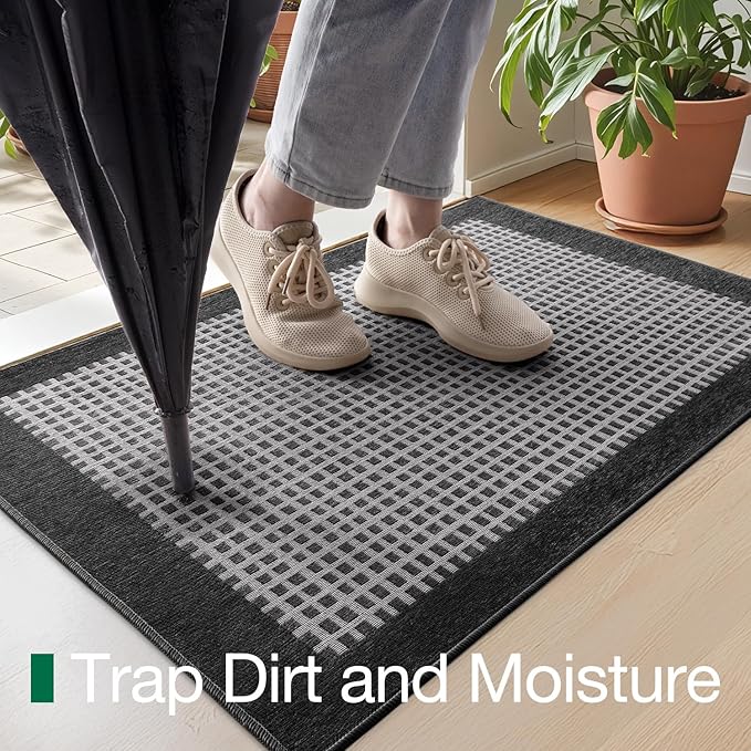 LUMI Inside Door Mat for Entry 36''x59'', Absorbent, Dirt Trapper, Low Profile Thin, Non Slip Mats with Rubber Backing, Ideal for Indoor, High Traffic, Garage, Entrance, Checkered Black