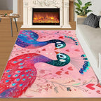 Cartoon Peacock Rug Large - 5x7 Rug, Colorful Peacock Washable Rugs for Living Room, Floral Botanical Carpet, Boho Non-Slip Area Rugs for Bedroom, Peafowl Carpet - Peafowl Home Decor & Gifts