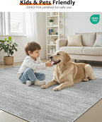 Art&Tuft Washable Rugs 9x12, Low Pile Area Rugs 9x12 Living Room - Non Slip and Stain Resistant Soft Thin Rug for Bedroom, Dining Room, Kitchen, Office, Grey