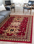Unique Loom Taftan Collection Border Geometric Tribal Inspired Design Area Rug (8' 0 x 10' 0 Rectangular, Red/ Gold)