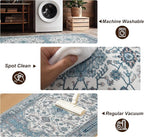 XWZO Runner Rug 2x10ft for Long Hallways, Washable Non-Slip Low Pile Area Rug with Rubber Backing, Spill Resistant Soft Vintage Floor Carpet for Kitchen Entryway Stair Landing Living Room, Blue