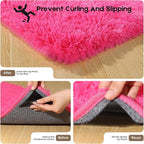 3x5 Rugs for Bedroom, Fluffy Small Area Rugs for Living Room, Soft Shag Fuzzy Carpet with 4 Non-Slip Stickers for Kids Boys and Girls Nursery Dorm Room Home Decor (Hot Pink, 3ft x 5ft)