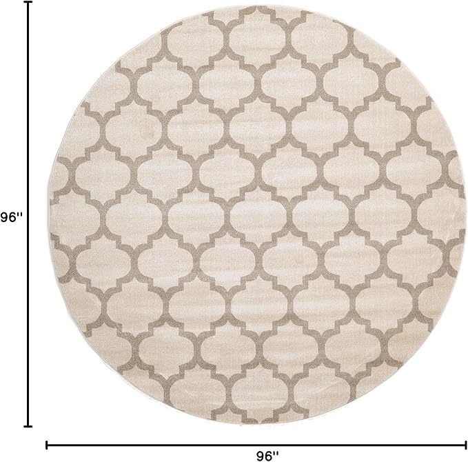 Rugs.com Lattice Collection Rug – 8 Ft Round Beige Medium Rug Perfect for Kitchens, Dining Rooms