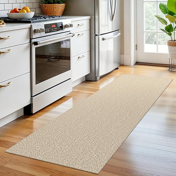 EARTHALL Washable Runner Rug 2x6 Ft Non Slip Runners for Hallways Cotton Rubber Backed Kitchen Runner Braided Indoor Floor Carpet Runners for Entryway, Hallway, Kitchen, Bedroom, Send/Beige