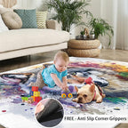 Wolf Rugs for Bedroom - 4x5 Area Rug - Graffiti Wolf Rugs for Living Room, Abstract 3D Animal Graffiti Rug, Washable Home Decor Carpet