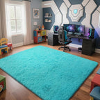 Teal Blue Rug Fluffy Rug, 10x14 Teal Area Rugs for Living Room, Soft Cute Baby Play Mat, Teal Rugs for Bedroom, Nursery, Preppy Dorm, Plush Aesthetic
